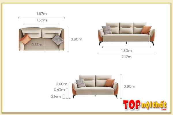 Hình ảnh Các kích thước cơ bản mẫu sofa văng da đẹp SofTop-0812