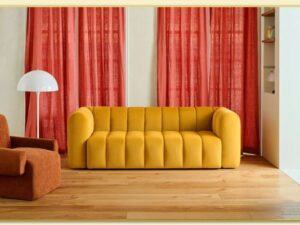 Hình ảnh Chụp chính diện sofa văng nỉ màu vàng Softop-1066