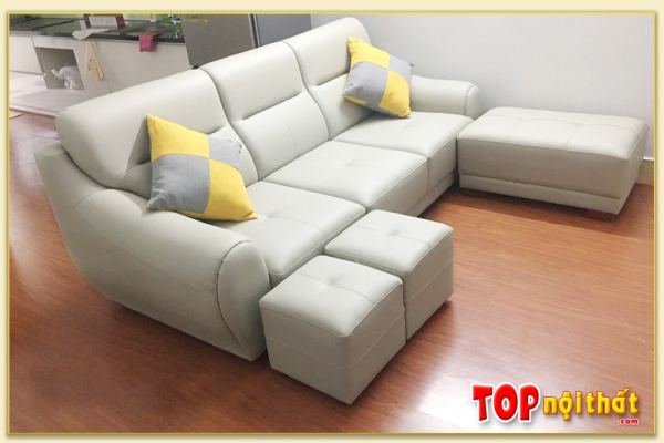 Hình ảnh Ghế sofa văng đẹp 3 chỗ chất liệu da kèm đôn lớn SofTop-0277