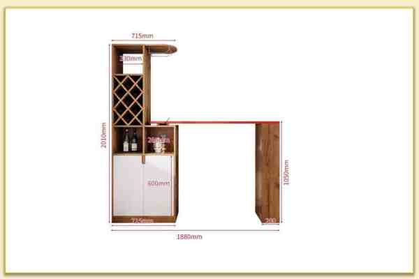Hình ảnh Chi tiết kích thước tủ rượu kèm bàn bar TRTop-0062