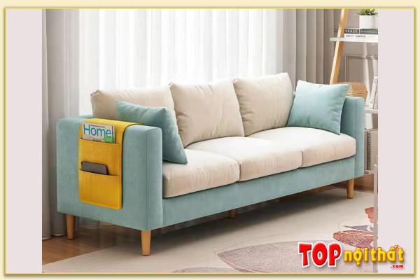 Hình ảnh Ghế sofa văng nỉ màu xanh phối màu kem đẹp SofTop-0651