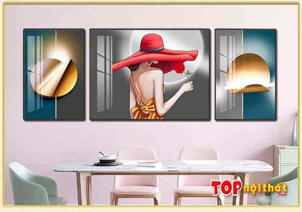 Ảnh Bức tranh tráng gương 3D hình cô gái ở phòng ăn TraTop-3091