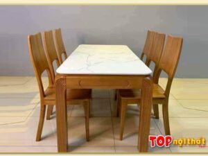 Hình ảnh Bộ bàn ăn đẹp mặt đá tràn cạnh kết hợp ghế bản tựa cao BGATop-0013